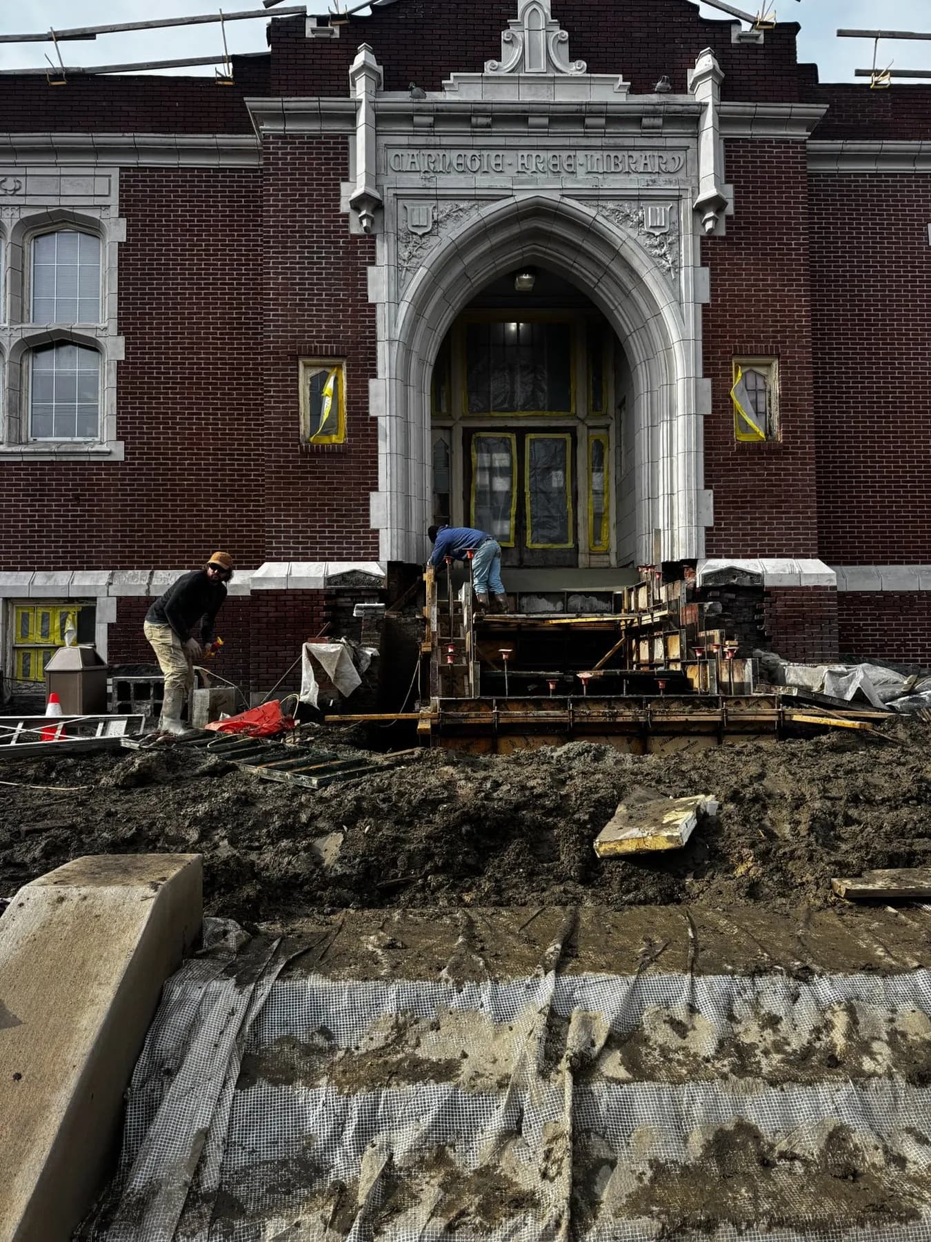 Deep Corwin excavation at a historic brick building